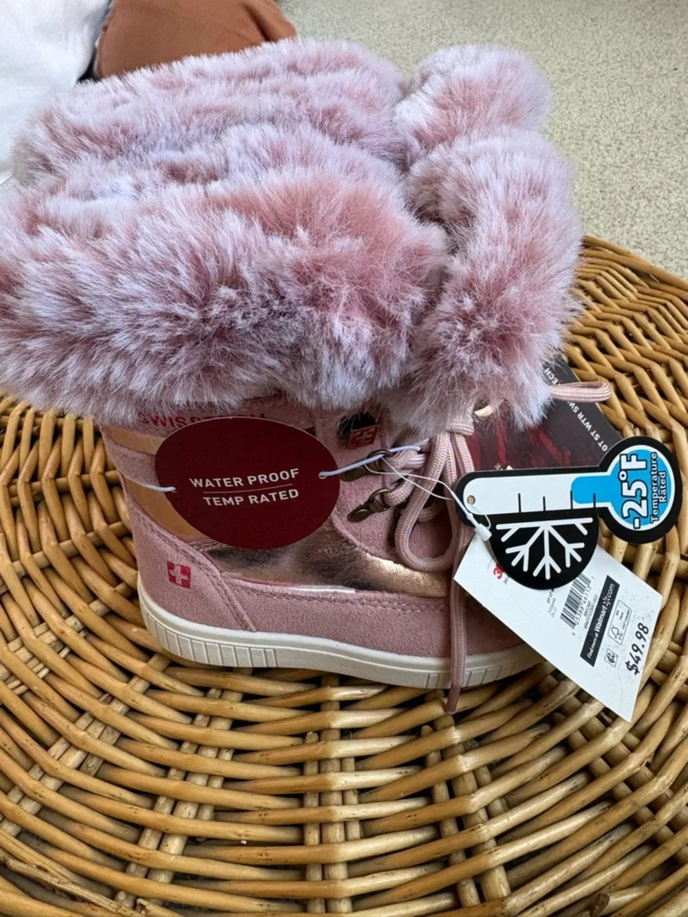 Swiss Tech NEW Metallic Pink Faux Fur Water Proof Winter Boots Toddler Size 8